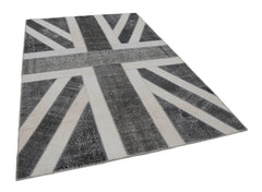 Flag Patchwork Grey Figured Cotton Wool Handmade Area Rug 6'7'' x 9'11''
