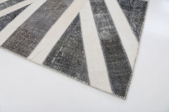 Flag Patchwork Grey Figured Cotton Wool Handmade Area Rug 6'7'' x 9'11''