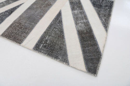 Flag Patchwork Grey Figured Cotton Wool Handmade Area Rug 6'7'' x 9'11''