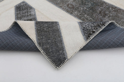 Flag Patchwork Grey Figured Cotton Wool Handmade Area Rug 6'7'' x 9'11''