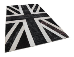 Flag Patchwork Black Figured Cotton Wool Handmade Area Rug 6'8'' x 9'10''