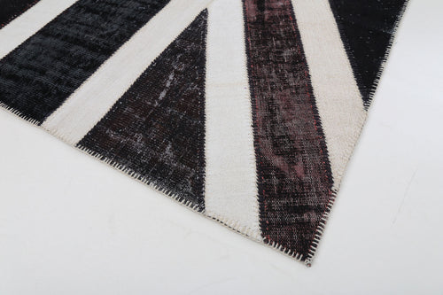 Flag Patchwork Black Figured Cotton Wool Handmade Area Rug 6'8'' x 9'10''