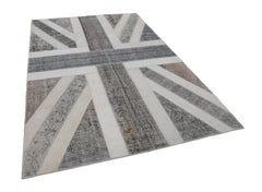 Flag Patchwork Grey Figured Cotton Wool Handmade Area Rug 6'7'' x 10'0''
