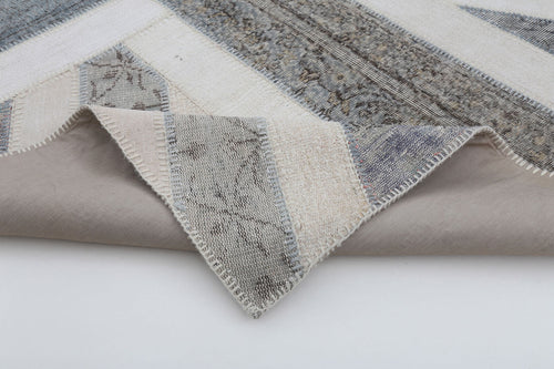 Flag Patchwork Grey Figured Cotton Wool Handmade Area Rug 6'7'' x 10'0''