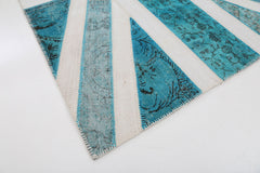 Flag Patchwork Turquoise Figured Cotton Wool Handmade Area Rug 6'3'' x 9'11''