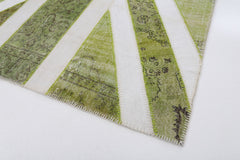 Flag Patchwork Green Figured Cotton Wool Handmade Area Rug 6'7'' x 9'11''