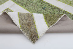 Flag Patchwork Green Figured Cotton Wool Handmade Area Rug 6'7'' x 9'11''