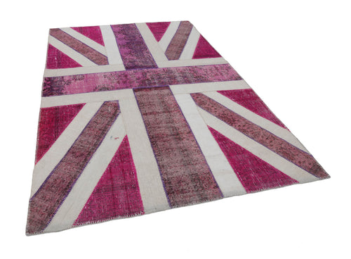 Flag Patchwork Pink Figured Cotton Wool Handmade Area Rug 6'8'' x 9'11''