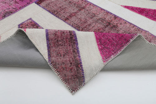 Flag Patchwork Pink Figured Cotton Wool Handmade Area Rug 6'8'' x 9'11''