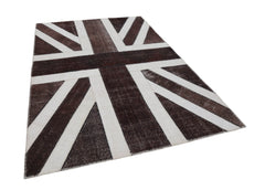 Flag Patchwork Brown Figured Cotton Wool Handmade Area Rug 6'8'' x 9'11''