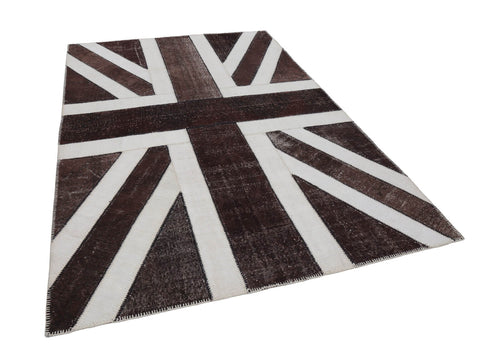 Flag Patchwork Brown Figured Cotton Wool Handmade Area Rug 6'8'' x 9'11''