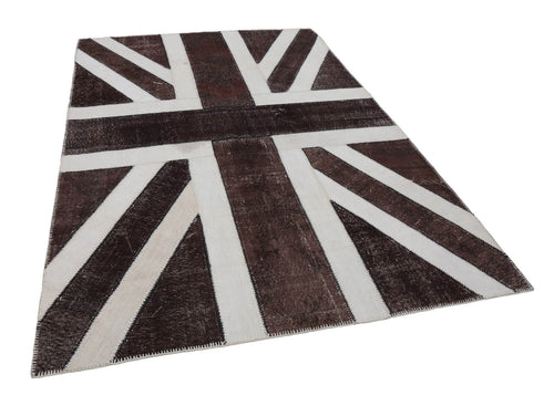 Flag Patchwork Brown Figured Cotton Wool Handmade Area Rug 6'8'' x 9'10''