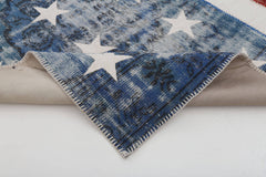 Flag Patchwork Blue Figured Cotton Wool Handmade Area Rug 6'7'' x 9'10''