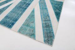 Flag Patchwork Turquoise Figured Cotton Wool Handmade Area Rug 6'4'' x 9'11''