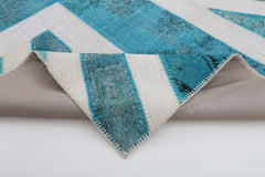 Flag Patchwork Turquoise Figured Cotton Wool Handmade Area Rug 6'4'' x 9'11''