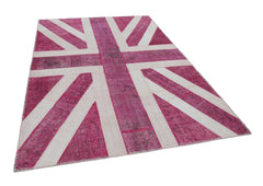 Flag Patchwork Pink Figured Cotton Wool Handmade Area Rug 6'10'' x 10'0''