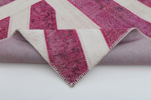 Flag Patchwork Pink Figured Cotton Wool Handmade Area Rug 6'10'' x 10'0''