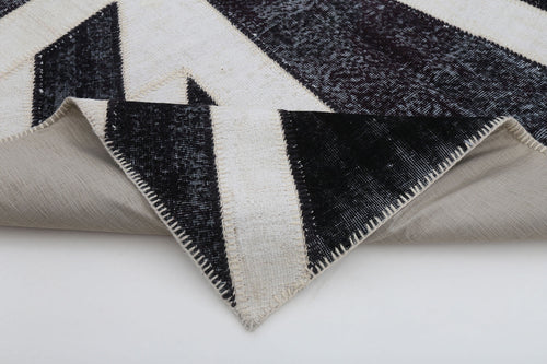 Flag Patchwork Black Figured Cotton Wool Handmade Area Rug 6'9'' x 10'0''