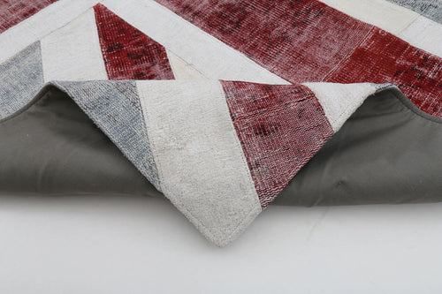 Flag Patchwork Blue Figured Cotton Wool Handmade Area Rug 6'8'' x 9'8''