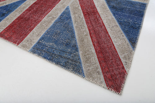 Flag Patchwork Blue Figured Cotton Wool Handmade Area Rug 8'2'' x 10'0''