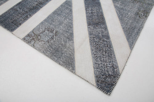 Flag Patchwork Grey Figured Cotton Wool Handmade Area Rug 8'0'' x 10'0''