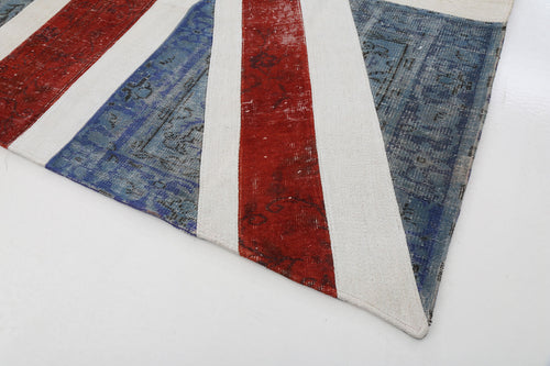 Flag Patchwork White Figured Cotton Wool Handmade Area Rug 8'7'' x 8'7''