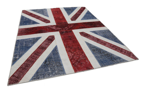 Flag Patchwork Blue Figured Cotton Wool Handmade Area Rug 8'1'' x 10'0''