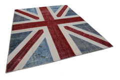 Flag Patchwork Blue Figured Cotton Wool Handmade Area Rug 8'2'' x 10'2''