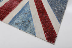 Flag Patchwork Blue Figured Cotton Wool Handmade Area Rug 8'2'' x 10'2''