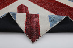 Flag Patchwork Blue Figured Cotton Wool Handmade Area Rug 8'2'' x 10'2''