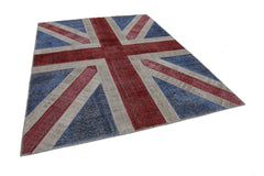 Flag Patchwork Blue Figured Cotton Wool Handmade Area Rug 8'0'' x 10'0''