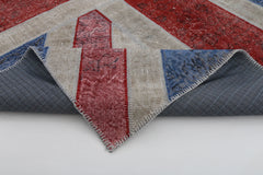 Flag Patchwork Blue Figured Cotton Wool Handmade Area Rug 8'0'' x 10'0''