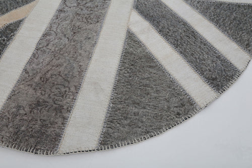 Flag Patchwork Grey Figured Cotton Wool Handmade Area Rug 7'0'' x 8'4''