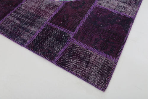 Flag Patchwork Purple Figured Cotton Wool Handmade Area Rug 5'8'' x 8'1''