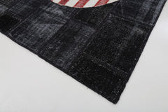 Flag Patchwork Black Figured Cotton Wool Handmade Area Rug 5'8'' x 8'2''