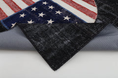 Flag Patchwork Black Figured Cotton Wool Handmade Area Rug 5'8'' x 8'2''
