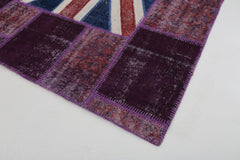 Flag Patchwork Purple Figured Cotton Wool Handmade Area Rug 5'7'' x 8'1''