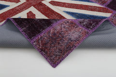 Flag Patchwork Purple Figured Cotton Wool Handmade Area Rug 5'7'' x 8'1''