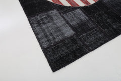 Flag Patchwork Black Figured Cotton Wool Handmade Area Rug 5'7'' x 8'1''