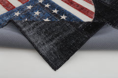 Flag Patchwork Black Figured Cotton Wool Handmade Area Rug 5'7'' x 8'1''
