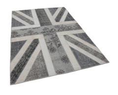 Flag Patchwork Grey Figured Cotton Wool Handmade Area Rug 5'9'' x 8'0''