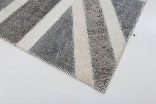 Flag Patchwork Grey Figured Cotton Wool Handmade Area Rug 5'9'' x 8'0''