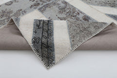 Flag Patchwork Grey Figured Cotton Wool Handmade Area Rug 5'9'' x 8'0''
