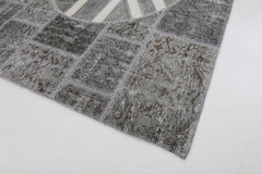 Flag Patchwork Grey Figured Cotton Wool Handmade Area Rug 5'7'' x 8'2''