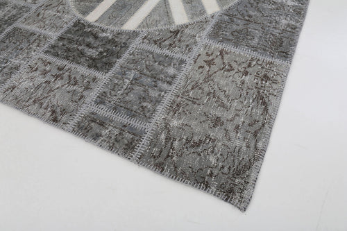 Flag Patchwork Grey Figured Cotton Wool Handmade Area Rug 5'7'' x 8'2''