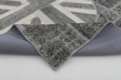 Flag Patchwork Grey Figured Cotton Wool Handmade Area Rug 5'7'' x 8'2''