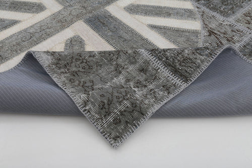 Flag Patchwork Grey Figured Cotton Wool Handmade Area Rug 5'7'' x 8'2''