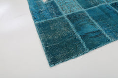 Flag Patchwork Turquoise Figured Cotton Wool Handmade Area Rug 5'9'' x 7'11''