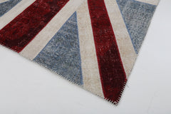 Flag Patchwork Blue Figured Cotton Wool Handmade Area Rug 5'8'' x 7'10''