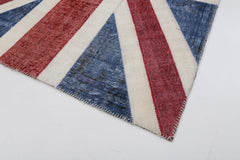 Flag Patchwork Blue Figured Cotton Wool Handmade Area Rug 5'8'' x 7'11''